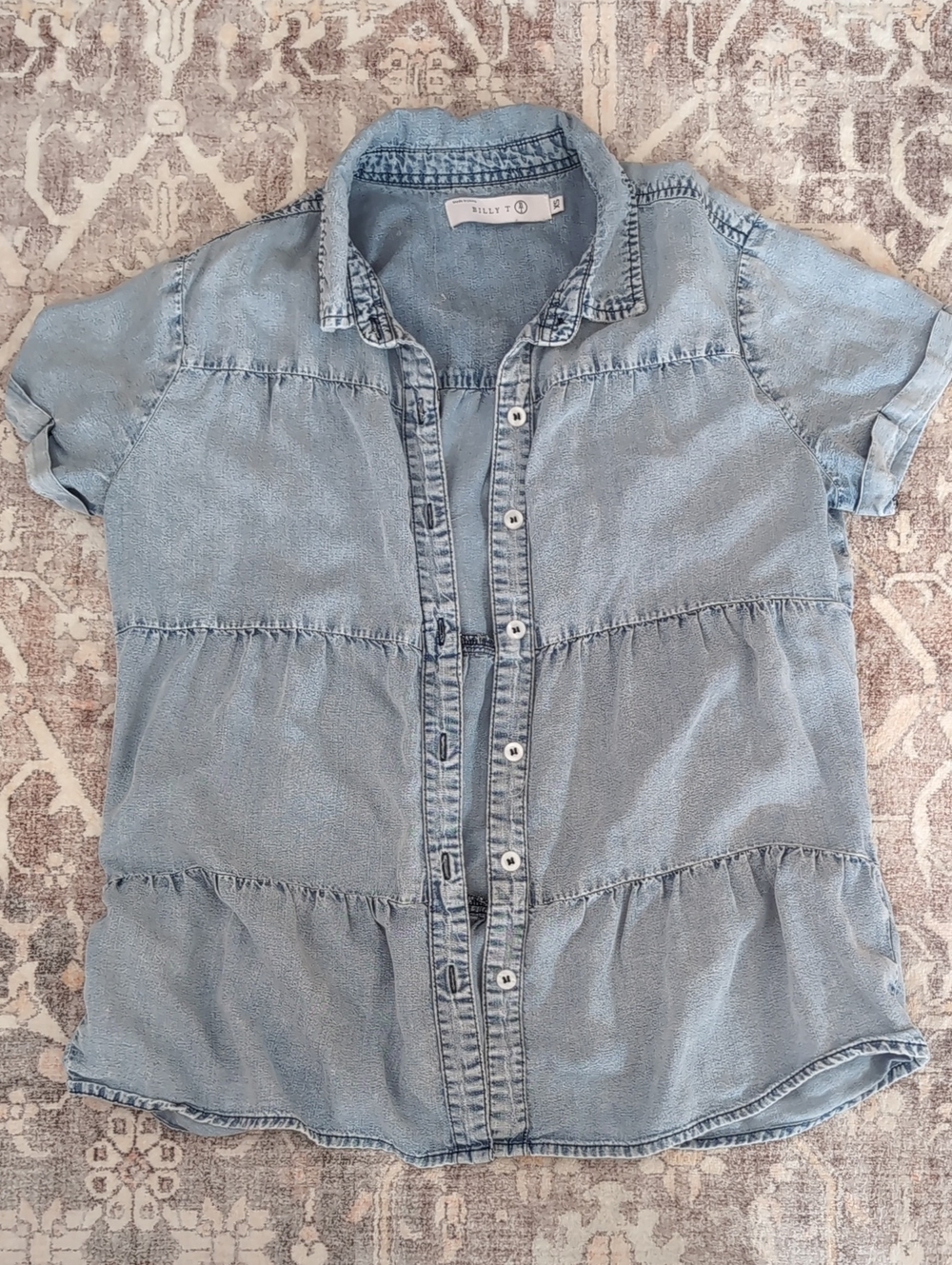 Light Blue Denim Tiered Short-Sleeve Shirt
